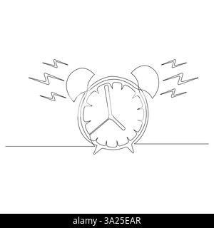 Continuous one line art drawing of ringing alarm clock outline vector illustration Stock Vector