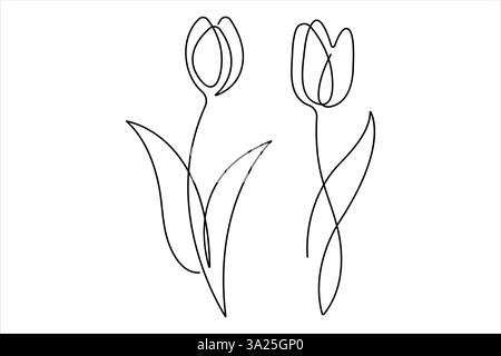 Continuous one single line drawing beauty tulip flower vector. Minimal tropical floral style, love romantic concept Stock Vector