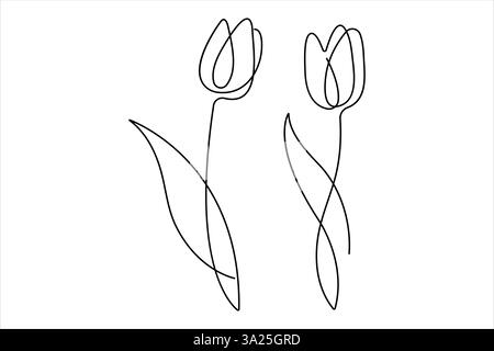 Continuous one single line drawing beauty tulip flower vector. Minimal tropical floral style, love romantic concept Stock Vector