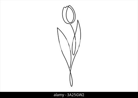 Continuous one single line drawing beauty tulip flower vector. Minimal tropical floral style, love romantic concept Stock Vector