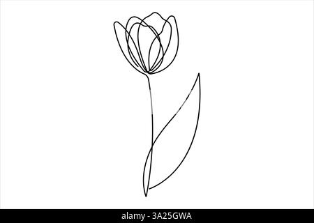 Continuous one single line drawing beauty tulip flower vector. Minimal tropical floral style, love romantic concept Stock Vector