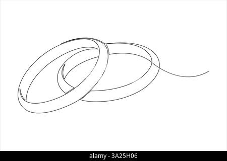 Continuous one line art drawing of pair of wedding rings in outline vector illustration Stock Vector