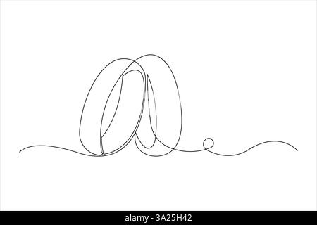 Continuous one line art drawing of pair of wedding rings in outline vector illustration Stock Vector