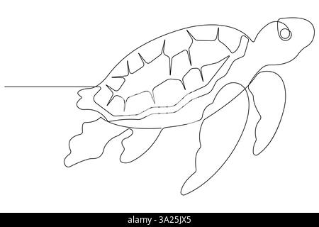 Continuous one line art drawing of sea turtle concept of outline vector minimalist illustration Stock Vector