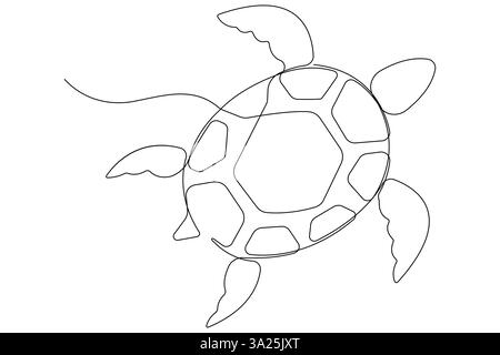 Continuous one line art drawing of sea turtle concept of outline vector minimalist illustration Stock Vector