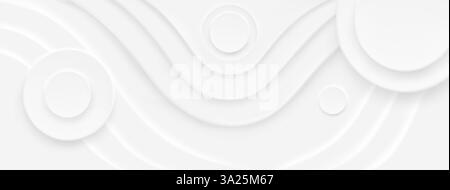 White neumorphism background with abstract shapes. Vector realistic illustration of soft 3D circles and waves on poster, banner, presentation page layout, simple geometric texture, cover design Stock Vector