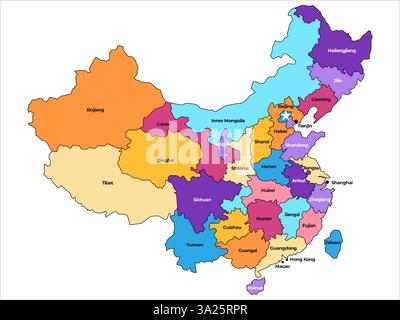 China government republic country map territories cartography topography Chinese geography autonomous regions cities Asia icon design illustration Stock Vector