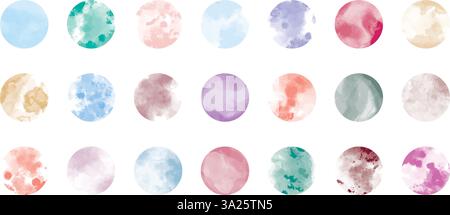 Collection of watercolor texture circles of different colors Stock Vector