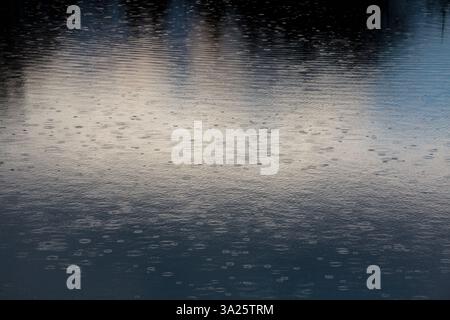 Rain droplets on the Elwha River estuary, Port Angeles, Washington State. Stock Photo