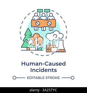 Human caused incidents multi color concept icon Stock Vector