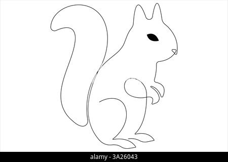 One Continuous line art drawing of squirrel vector illustration Stock Vector