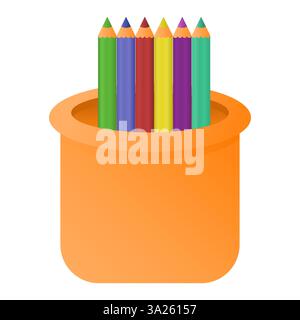 Color Pencil with Brown Pencil Case Vector. Color Pencil Elements School Supplies. Stock Vector