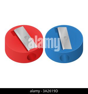 Sharp Red Blue Pencil Sharpener Vector. Circle Pencil Sharpener Element. Pencil Sharpener Icon. Stock Vector