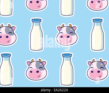 Cow and milk bottle. Vector pattern. Stock Vector