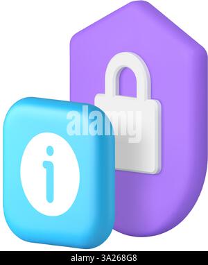 Security safety protection warning attention notification 3d icon realistic vector illustration. Privacy protect safe encryption authentication shield Stock Vector