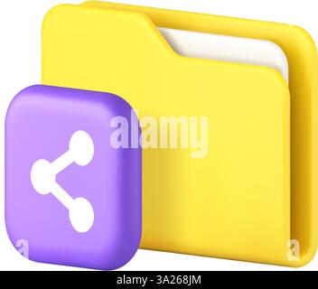 Folder office document archive sharing business desktop directory 3d icon realistic vector illustration. Data storage cyberspace information organizin Stock Vector