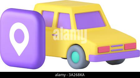 Car sharing location map address GPS cartography navigation 3d icon realistic vector illustration. Automobile search remote control global positioning Stock Vector