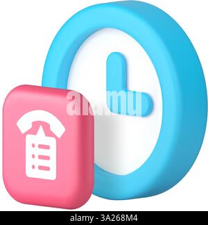 Important call time reminder deadline countdown notification 3d icon realistic vector illustration. Calendar date meeting event contact communication Stock Vector