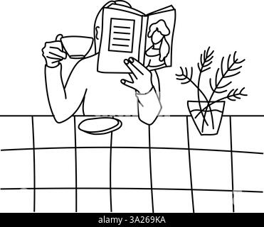 Woman reading a book doodle simple hand drawn Stock Vector