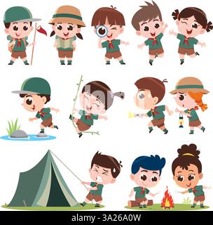 Set of boy and girl in scout uniform illustration Stock Vector Image ...
