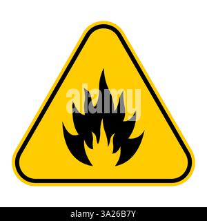 Yellow triangular warning sign, with black flame symbol Stock Vector