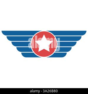 blue wings red circle, white star emblem patriotic symbol Stock Vector