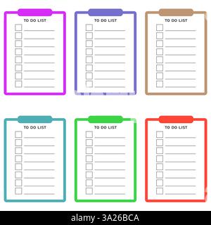 Grid paper with to do list. Checklist vector illustration in flat style. Set of template planners for schedule, agenda, cards, checklists, notebooks Stock Vector