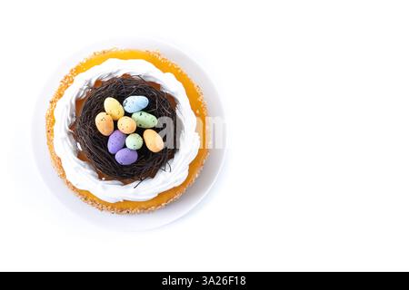 Homemade Easter egg cake isolated on white background Stock Photo