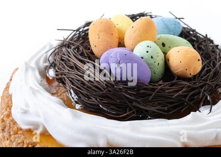 Homemade Easter egg cake isolated on white background Stock Photo