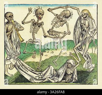Engraving representing the danse macabre (Totentanz) made in 1493