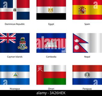 Set Flags of world sovereign states on a white background Exact colors. Easy changes. Stock Vector