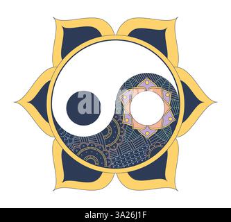 Yin yang mandala with sacred geometry 2D illustration concept Stock Vector