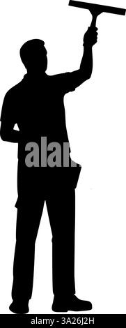 Window cleaner silhouette cleaning windows with squeegee Stock Vector