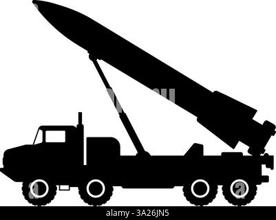 Silhouette of military truck launching missile weapon system Stock Vector
