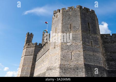 Close up of Caernarfon Castle in Gwynedd, North Wales. Stock Photo