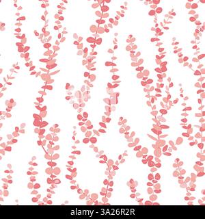 Silver dollar or baby blue pulverulenta eucalyptus branches seamless pattern in pink palette. Hand drawn vector illustration background. Stock Vector