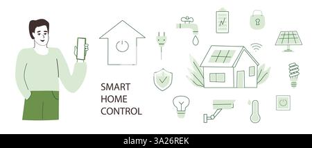 Smart home control with automation technology for modern living. Stock Vector