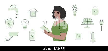 Smart home technology and automation with people for modern living design. Stock Vector
