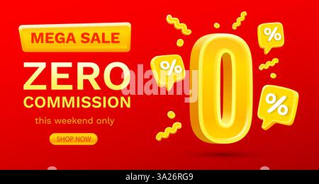 Zero commission, Limited offer, zero percent. Sign board promotion. Vector illustration Stock Vector