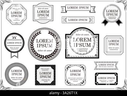 Set Of Monochrome Labels With Text Space Isolated On A White Background. Vector Illustration. Stock Vector