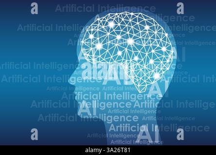 Artificial Intelligence Vector Concept Illustration With A Human Head Silhouette And Brain Shape Patterns Isolated On A White Background. Stock Vector