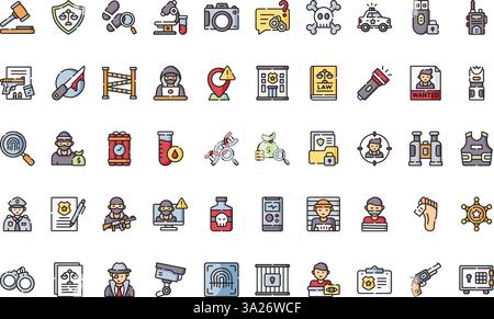 Crime investigation icons High-Quality Vector Icons Collection with Editable Stroke. Ideal for Professional and Creative Projects. Stock Vector