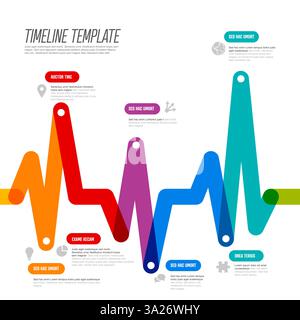 This graphic showcases a colorful timeline template with a wave-like design. It features multiple sections marked by colored points for organizing inf Stock Vector