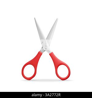 3D scissors with red plastic handles Stock Vector