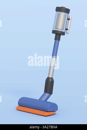 Cartoon cordless vacuum cleaner isolated on blue background. 3D ...