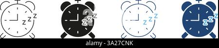 Classic Alarm Clock Line and Silhouette Icon, Sleep Timing Concept. Regular Sleep Schedules, Health, and Wellness. Editable Stroke. Isolated Vector Stock Vector