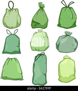 compostable trash bag set cartoon vector illustration Stock Vector