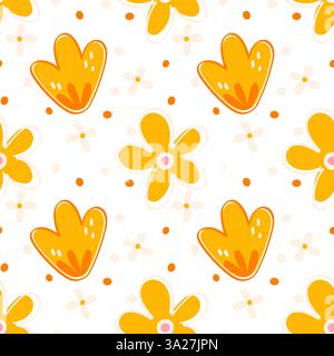 Yellow and Orange Floral Pattern with Small Daisies for Clothing, Baby Products, Home Decor Stock Vector