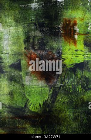 Green, black, and red, grungy, textured abstract painted background. Stock Photo