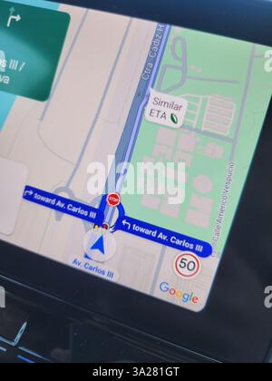This image features a close up view of a map displayed on a cell phone Stock Photo